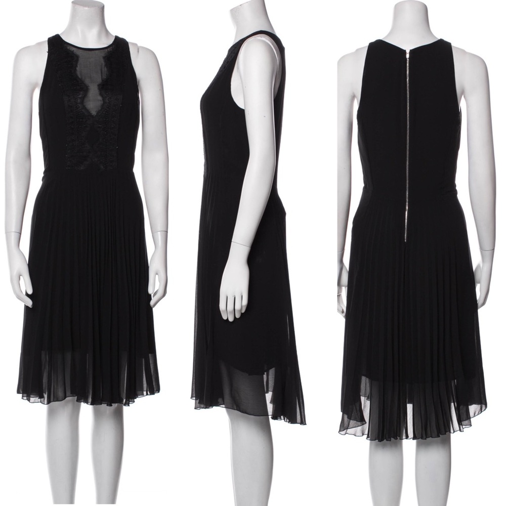Sandro Black Lace Pleated Midi Dress - Picture 1 of 9